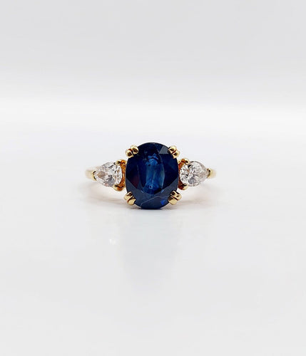 Bague 49 Bague vintage en or 18k avec saphir naturel et diamants 58 Facettes A07347