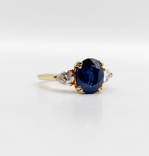 Bague 49 Bague vintage en or 18k avec saphir naturel et diamants 58 Facettes A07347
