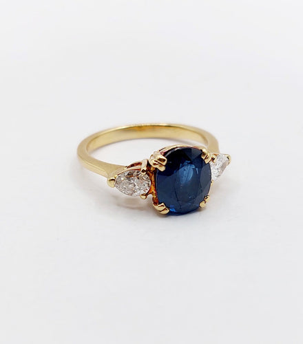 Bague 49 Bague vintage en or 18k avec saphir naturel et diamants 58 Facettes A07347