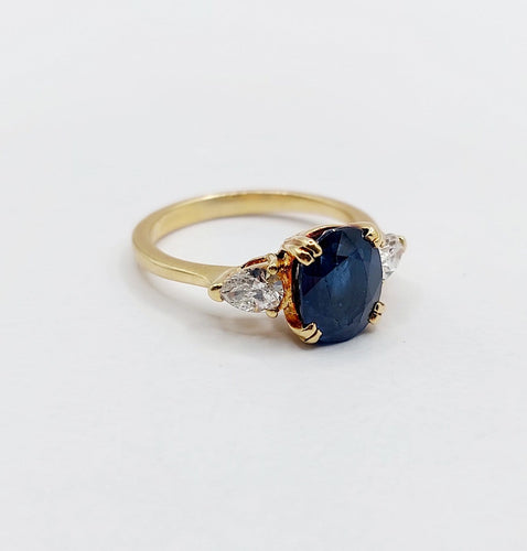 Bague 49 Bague vintage en or 18k avec saphir naturel et diamants 58 Facettes A07347