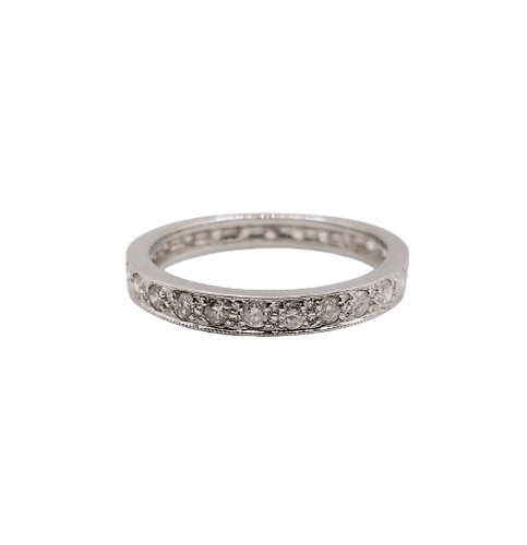 Bague 56 Alliance américaine Art déco en or blanc 18k et diamants 58 Facettes A07350