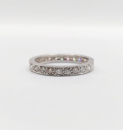 Bague 56 Alliance américaine Art déco en or blanc 18k et diamants 58 Facettes A07350