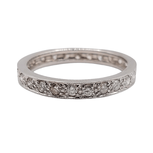 Bague 56 Alliance américaine Art déco en or blanc 18k et diamants 58 Facettes A07350