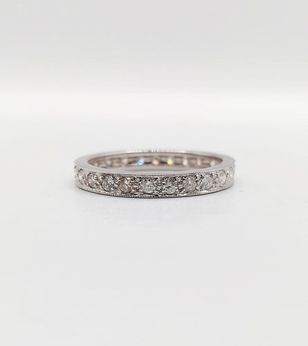 Bague 56 Alliance américaine Art déco en or blanc 18k et diamants 58 Facettes A07350