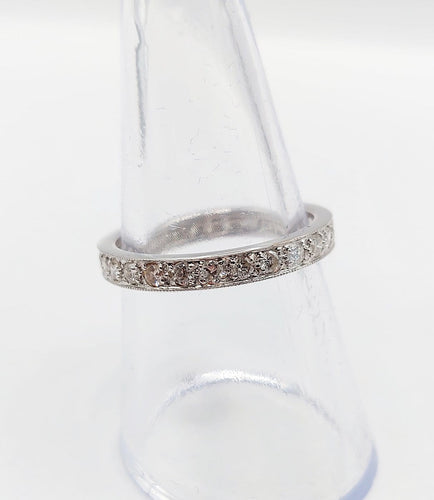 Bague 56 Alliance américaine Art déco en or blanc 18k et diamants 58 Facettes A07350