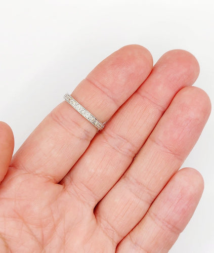 Bague 56 Alliance américaine Art déco en or blanc 18k et diamants 58 Facettes A07350