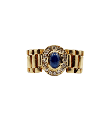 Bague souple en or 18k avec saphir cabochon et diamants