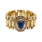 Bague souple en or 18k avec saphir cabochon et diamants
