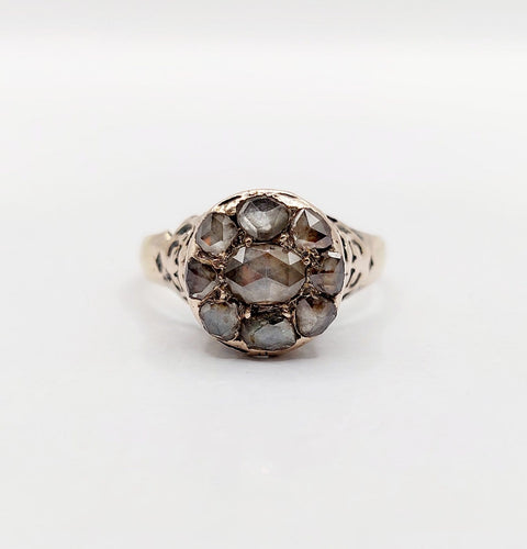 Bague 54 Bague marguerite antique en or 18k, argent et diamants taille rose 58 Facettes A07359