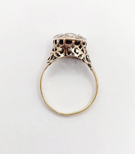 Bague 54 Bague marguerite antique en or 18k, argent et diamants taille rose 58 Facettes A07359