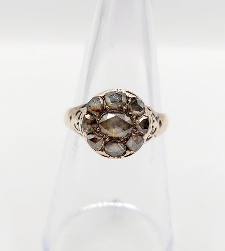Bague 54 Bague marguerite antique en or 18k, argent et diamants taille rose 58 Facettes A07359