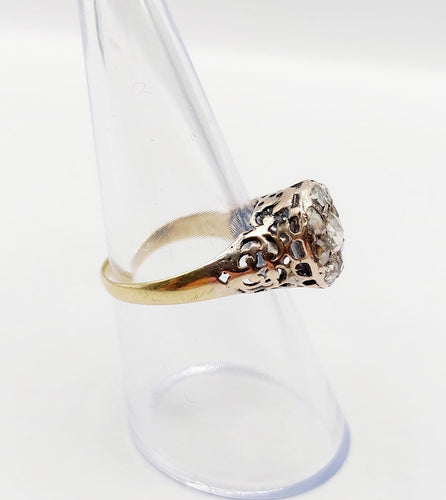 Bague 54 Bague marguerite antique en or 18k, argent et diamants taille rose 58 Facettes A07359