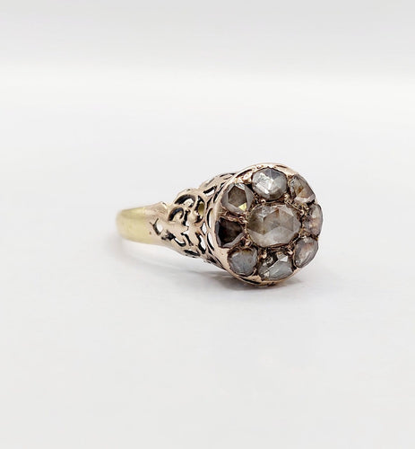Bague 54 Bague marguerite antique en or 18k, argent et diamants taille rose 58 Facettes A07359