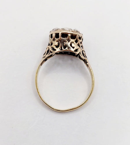 Bague 54 Bague marguerite antique en or 18k, argent et diamants taille rose 58 Facettes A07359