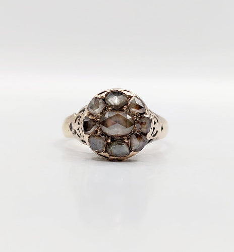 Bague 54 Bague marguerite antique en or 18k, argent et diamants taille rose 58 Facettes A07359