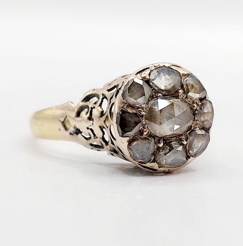 Bague 54 Bague marguerite antique en or 18k, argent et diamants taille rose 58 Facettes A07359