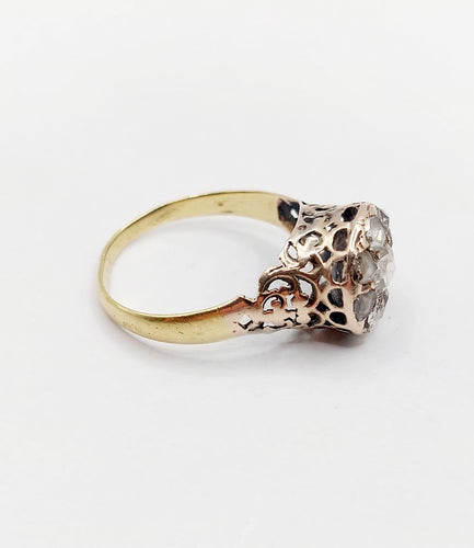 Bague 54 Bague marguerite antique en or 18k, argent et diamants taille rose 58 Facettes A07359