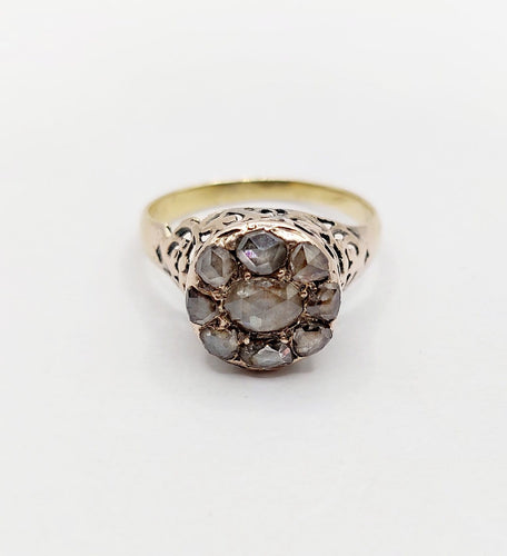 Bague 54 Bague marguerite antique en or 18k, argent et diamants taille rose 58 Facettes A07359