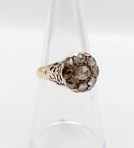 Bague 54 Bague marguerite antique en or 18k, argent et diamants taille rose 58 Facettes A07359