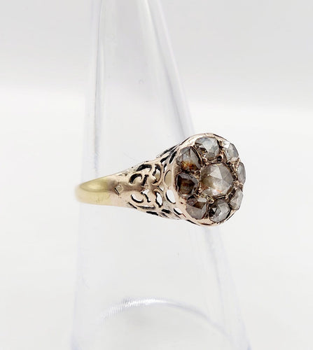 Bague 54 Bague marguerite antique en or 18k, argent et diamants taille rose 58 Facettes A07359