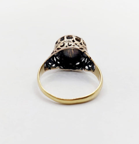 Bague 54 Bague marguerite antique en or 18k, argent et diamants taille rose 58 Facettes A07359