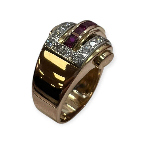 Bague 61 Bague tank rubis et diamants en or rose et blanc 585 58 Facettes 330092741