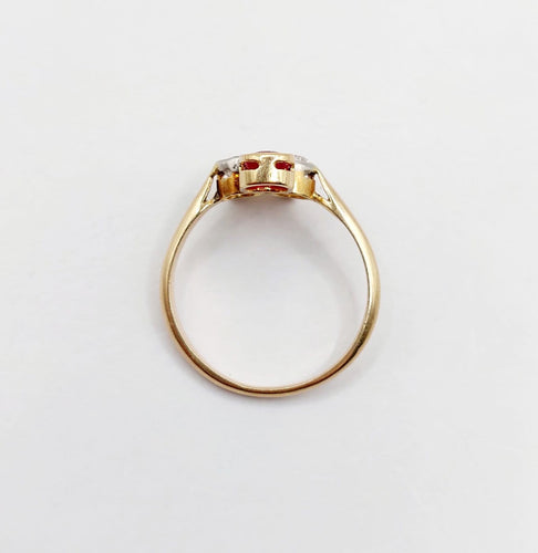 Bague 55 Bague trèfle antique en or 18k, platine, rubis synthétique et diamants 58 Facettes A07364