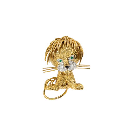 Van Cleef & Arpels - Broche Lion Ébouriffé en or jaune, émeraudes et diamants