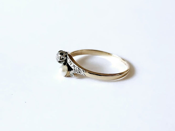 Bague 54 Toi et Moi - Bague en or jaune 18K, platine, diamants et perle 58 Facettes VERM20251219 - 155
