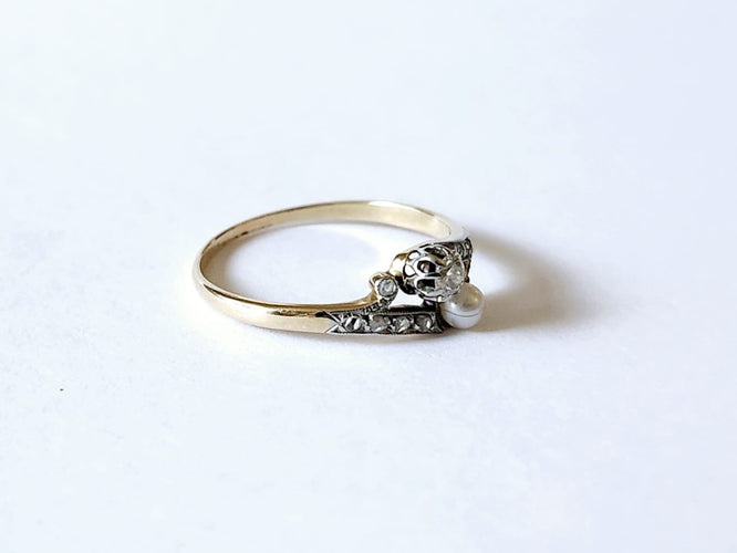 Bague 54 Toi et Moi - Bague en or jaune 18K, platine, diamants et perle 58 Facettes VERM20251219 - 155