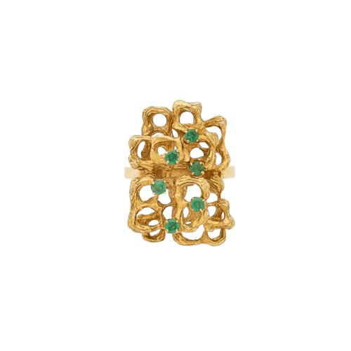 Bague 54 Bague ajourée géométrique en or jaune 18 carats et émeraudes 58 Facettes SKU: 22875