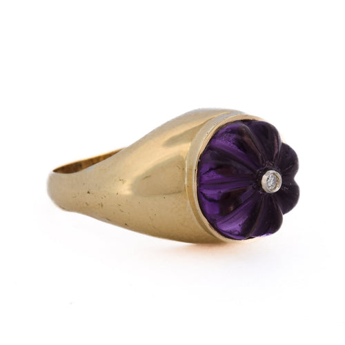 Bague 55 Bague vintage en or jaune 18 ct avec améthyste et diamant 58 Facettes AN676 (00119)