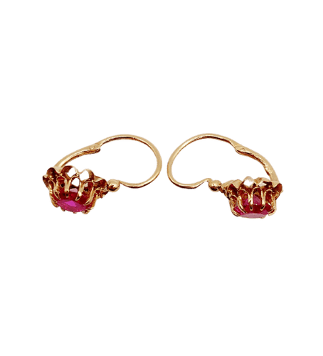 Boucles d'oreilles Dormeuses antiques circa 1900 en or rose 18k et rubis synthétiques 58 Facettes A07372