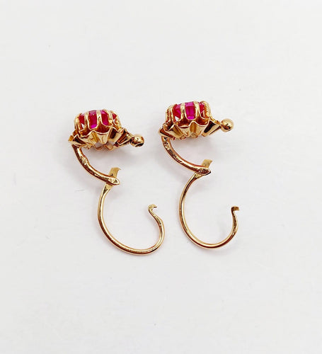 Boucles d'oreilles Dormeuses antiques circa 1900 en or rose 18k et rubis synthétiques 58 Facettes A07372