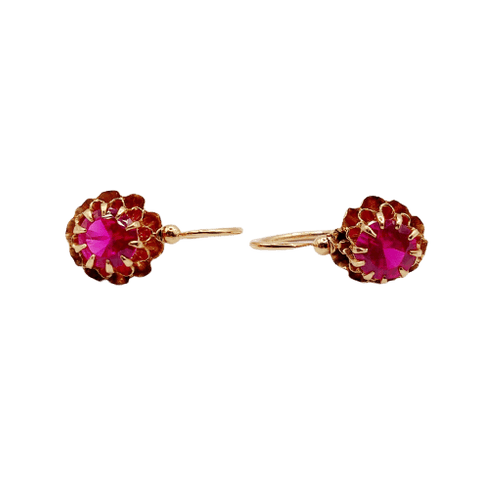 Boucles d'oreilles Dormeuses antiques circa 1900 en or rose 18k et rubis synthétiques 58 Facettes A07372
