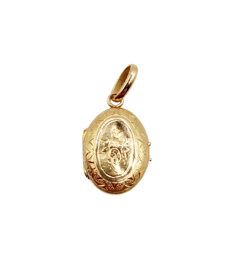 Pendentif porte-photo antique en or 18k à fleurs ciselées