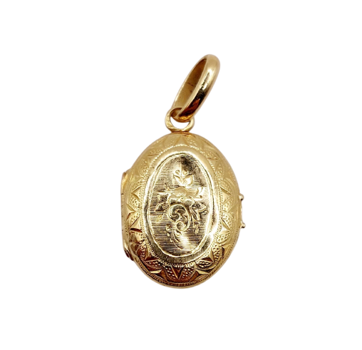 Pendentif porte-photo antique en or 18k à fleurs ciselées