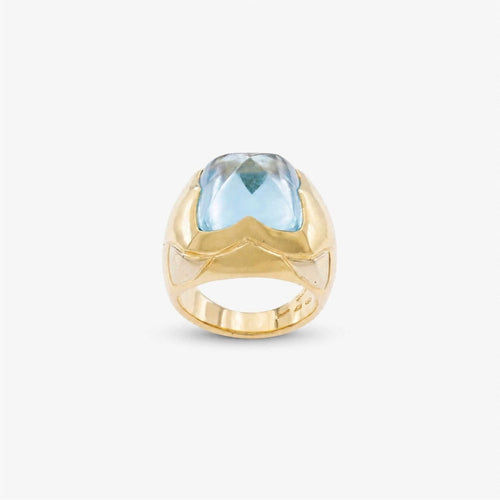 Bague 62 Bulgari Piramide - Bague en or jaune et blanc 18K et topaze bleue 58 Facettes SKU: 22892