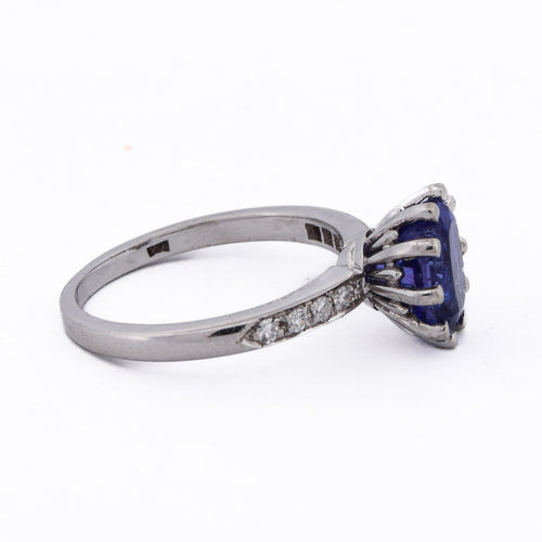 Bague 53 Bague en or blanc avec tanzanite et diamants 58 Facettes AN659 (0079)