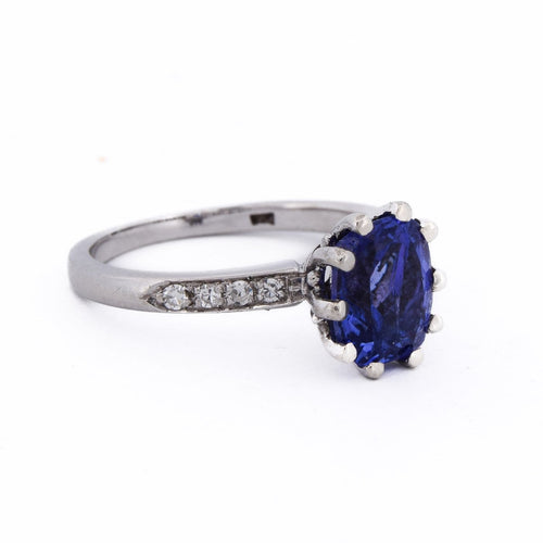 Bague 53 Bague en or blanc avec tanzanite et diamants 58 Facettes AN659 (0079)