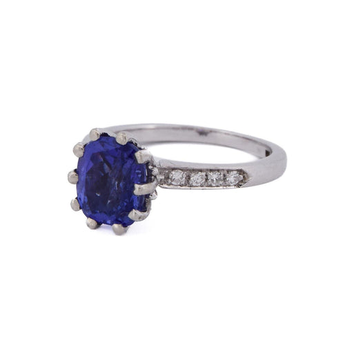 Bague 53 Bague en or blanc avec tanzanite et diamants 58 Facettes AN659 (0079)