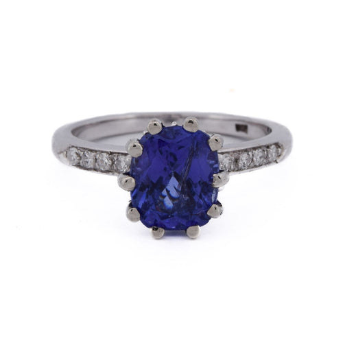 Bague 53 Bague en or blanc avec tanzanite et diamants 58 Facettes AN659 (0079)