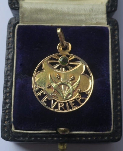 Pendentif Art Nouveau - Pendentif Février en or rose et péridot 58 Facettes Pendentif