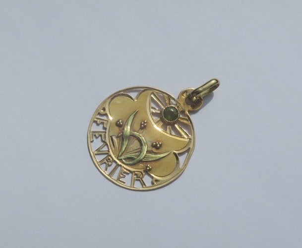 Pendentif Art Nouveau - Pendentif Février en or rose et péridot 58 Facettes Pendentif