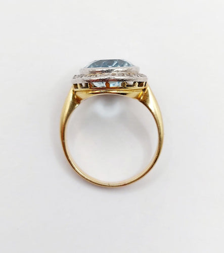Bague 55 Bague pompadour antique en or 18K, platine, aigue-marine et diamants 58 Facettes A07376