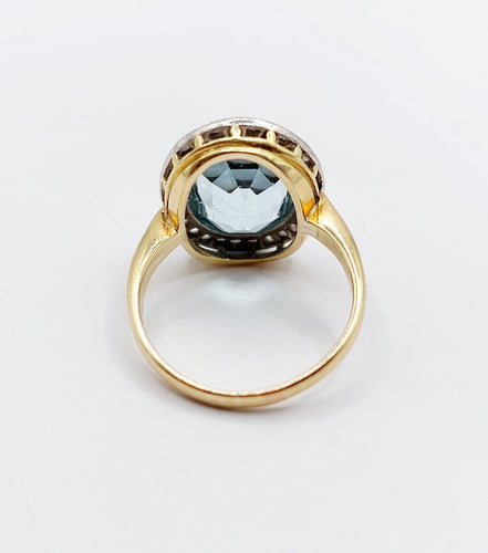 Bague 55 Bague pompadour antique en or 18K, platine, aigue-marine et diamants 58 Facettes A07376