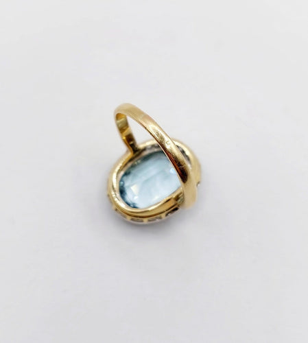Bague 55 Bague pompadour antique en or 18K, platine, aigue-marine et diamants 58 Facettes A07376