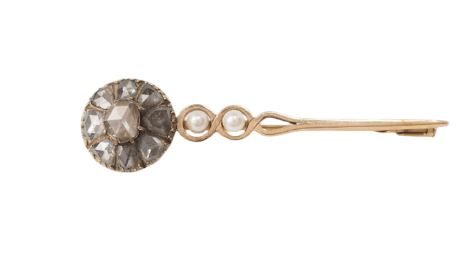 Broche Broche barrette ancienne en or jaune, diamants et perles 58 Facettes 32320