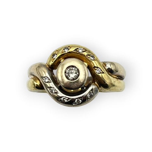 Bague 55 Bague vintage tourbillon en or jaune et blanc 750 et diamants 58 Facettes 149068615
