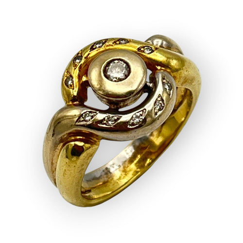 Bague 55 Bague vintage tourbillon en or jaune et blanc 750 et diamants 58 Facettes 149068615